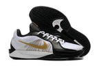 Basketball shoes with patterned black outsole visible