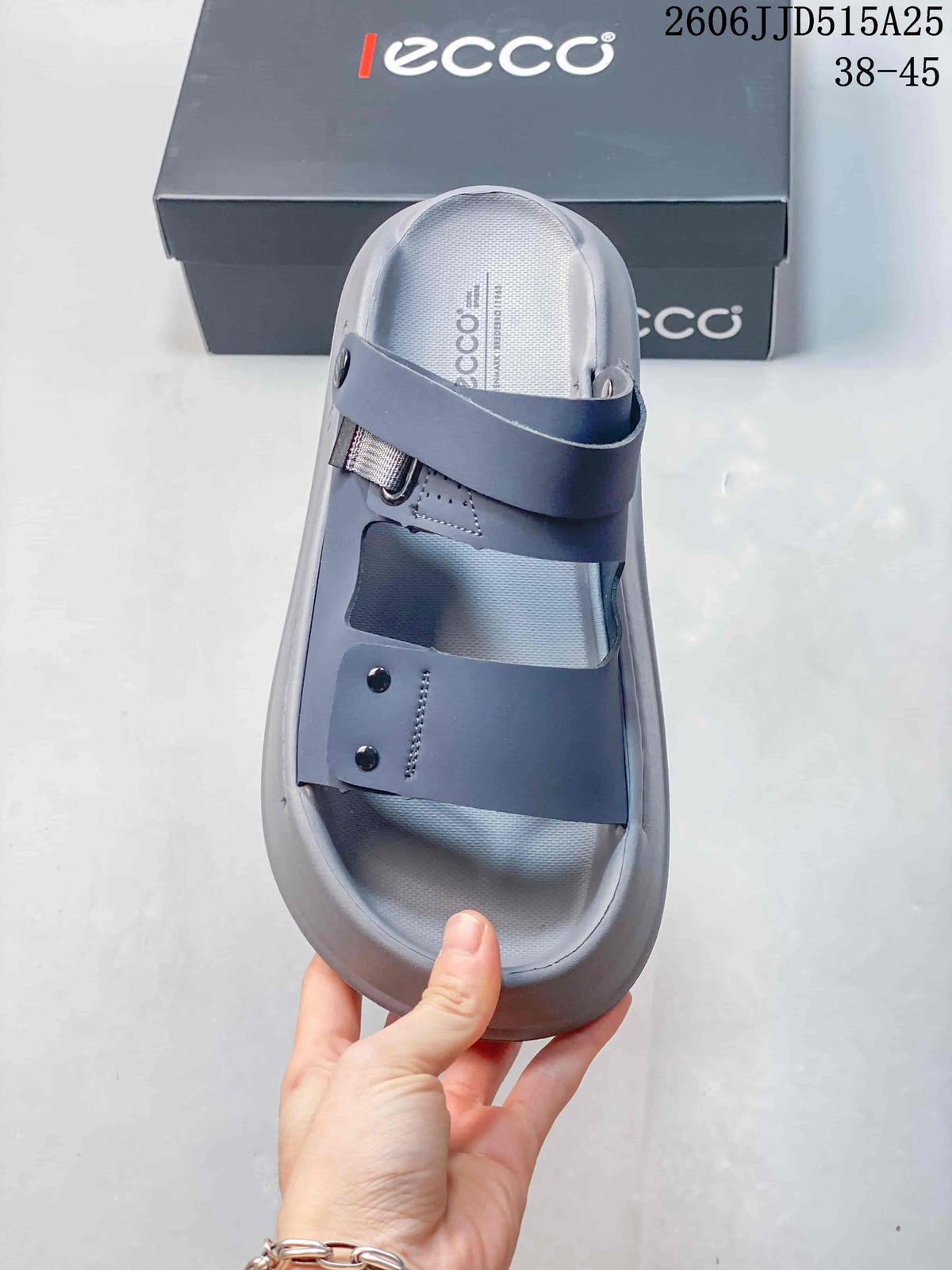 Top view of the sandal showing the textured footbed, two broad straps, buckle detail, and open toe.
