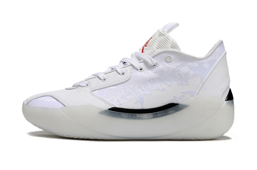 Profile of an all-white Jordan Luka 39 shoe
