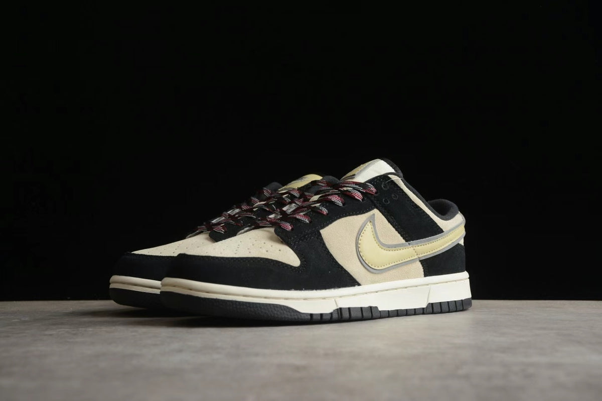 Angled front-side view highlighting the perforated toe box, layered overlays, patterned laces, and Swoosh.
