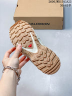 Close-up of the tan-toned lugged outsole
