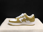 Full side profile showing the low-top silhouette, large star side panel, white midsole, and olive outsole.