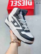 White Diesel S-Ukiyo high-top sneaker with dark gray accents.