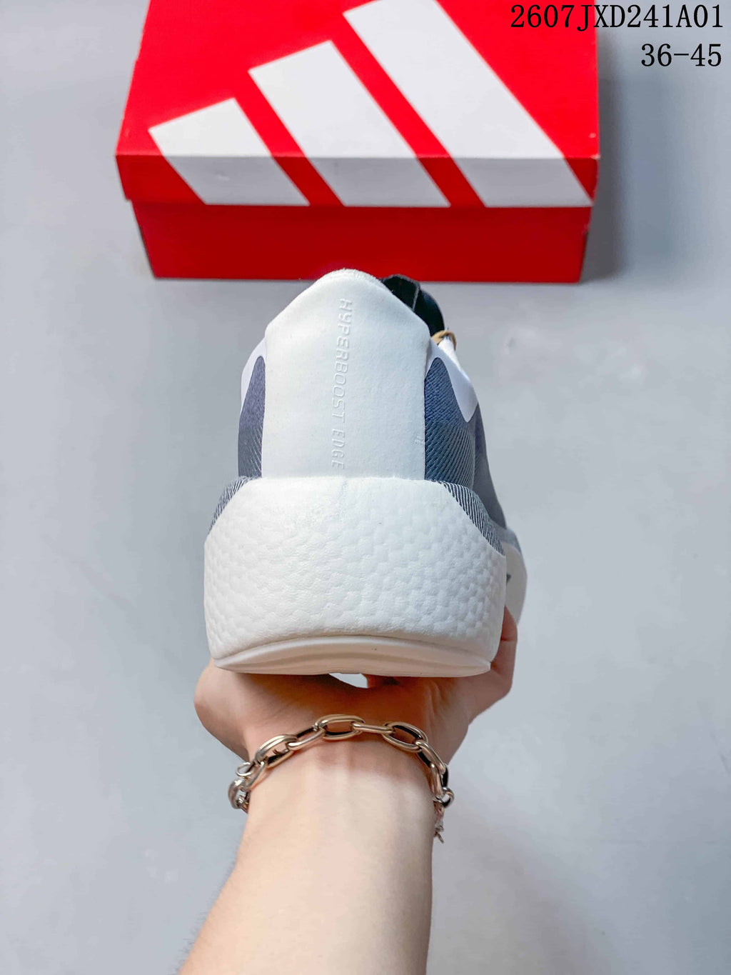 Rear view showing the sculpted heel and Hyperboost Edge text
