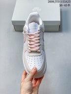 Top view showing perforated toe, pale-pink laces and pink accents; image overlay shows 36–45.5.