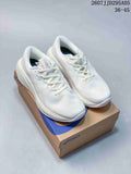White ASICS Gel running shoes displayed on an ASICS shoe box; image text shows code 2607J JD295A05 and size range 36–45.