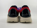 Rear view of the pair showing black heel panels and red collars