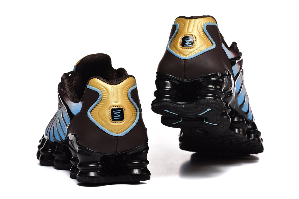 Nike Shox TL Sneakers in Dark Brown, Blue and Gold