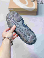 Underside of an ASICS Hypersync sneaker showing the patterned rubber outsole with circular traction details.