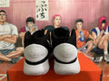 Rear view of black and white high-top basketball shoes