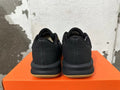 Rear view of black Nike basketball shoes with gold-toned outsole details.