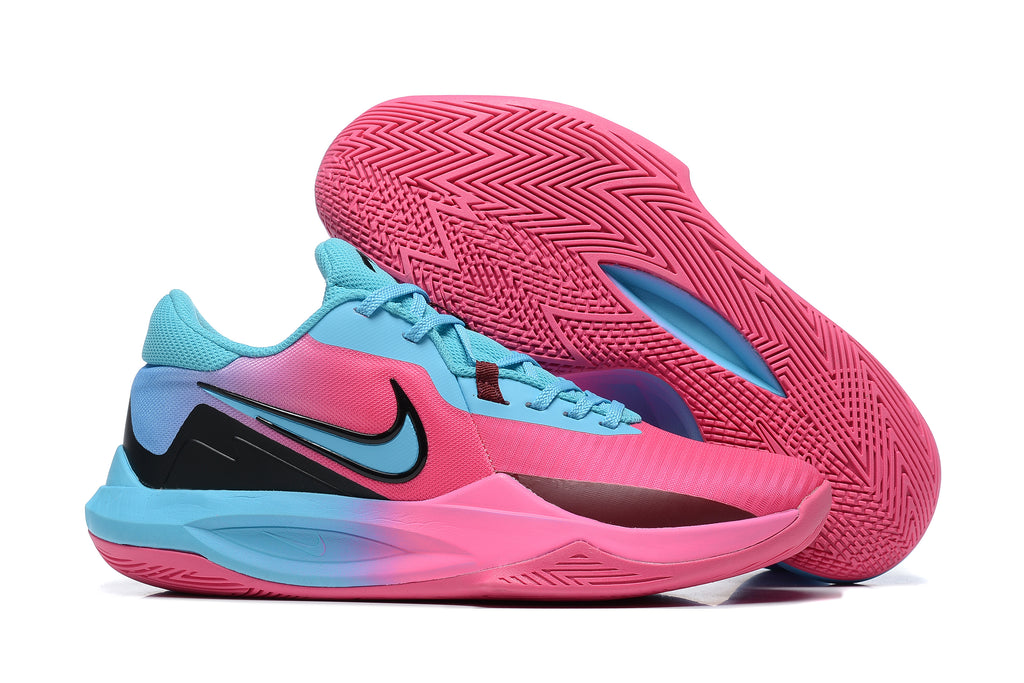 Bright pink and blue basketball shoe with a contrasting outsole.