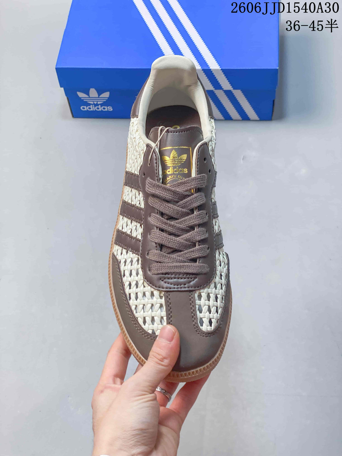 Top view showing the lace-up front and woven-look panels