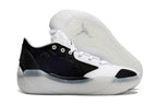 Side view of black and white Jordan Luka 39 shoes with outsole visible