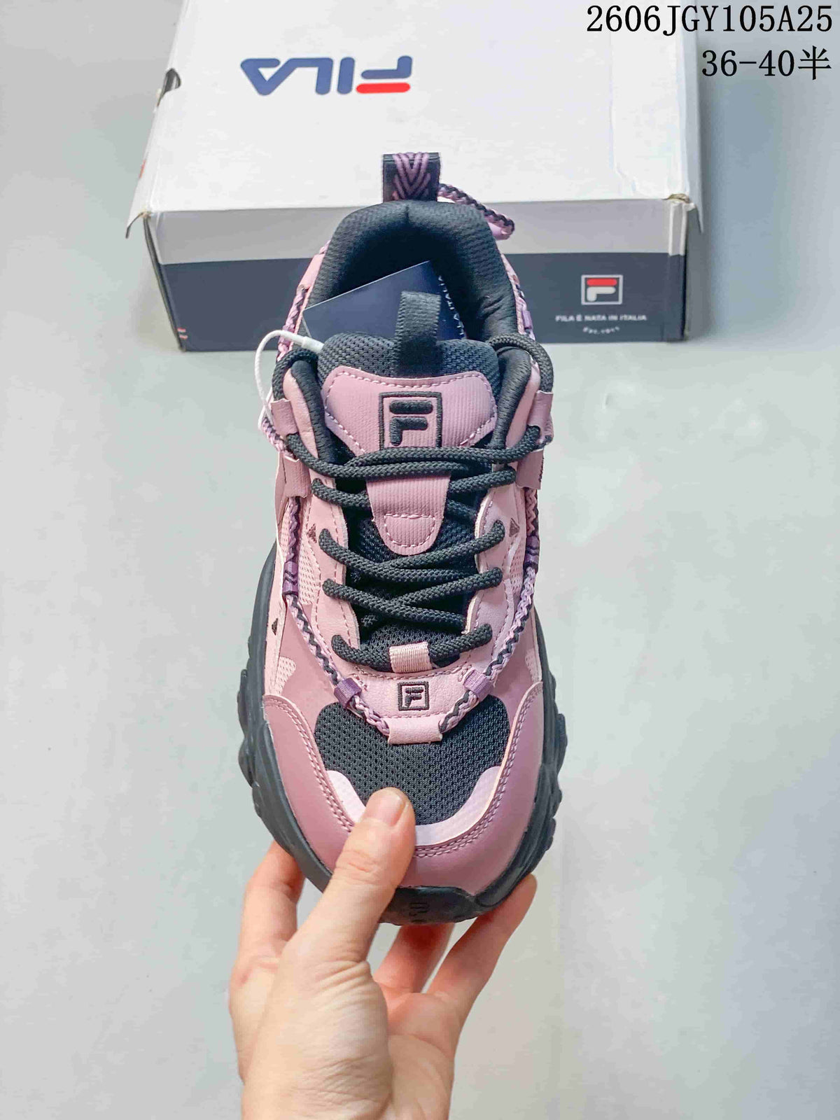 Top view of the FILA Fusion sneaker showing black laces and mesh panels.