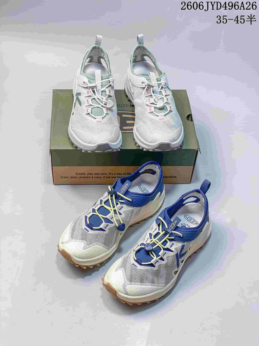 Two pictured color variations of Keen Zionic ADV low-top hiking shoes