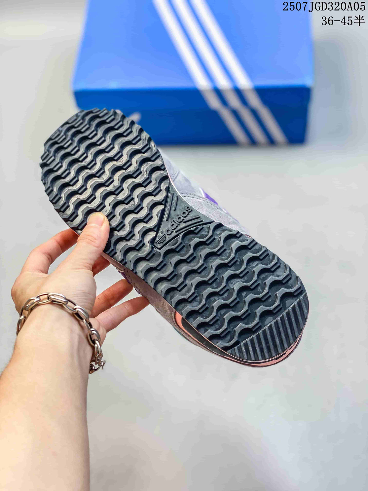 Close-up of the patterned outsole on an adidas ZX 750 sneaker.