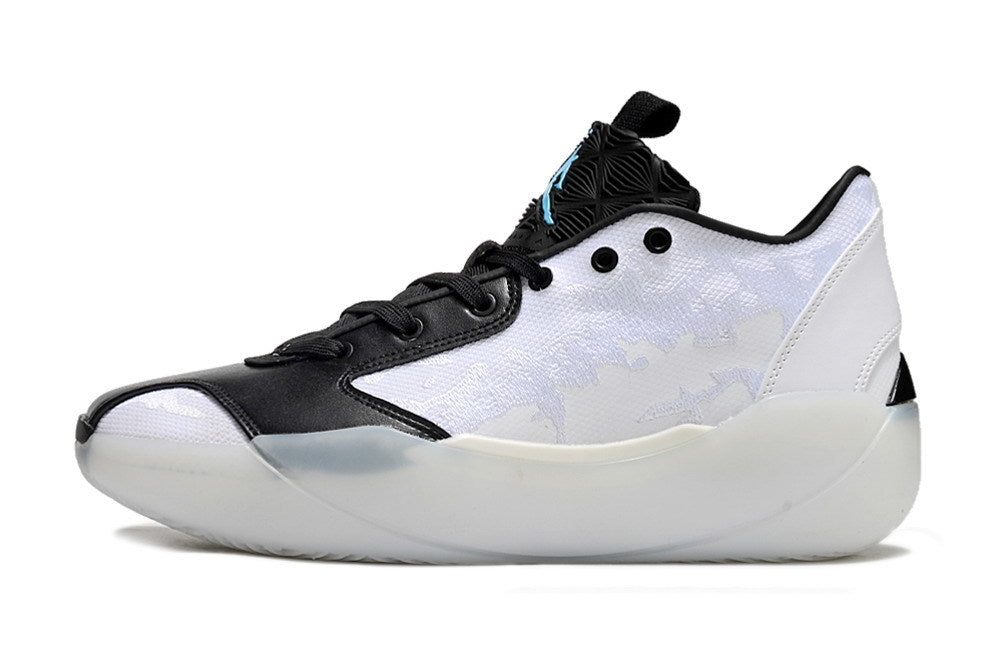 Profile of a white and black Jordan Luka 39 shoe