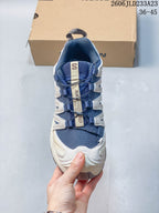Top view showing the quick-lace closure and structured overlays of the Salomon trail shoe