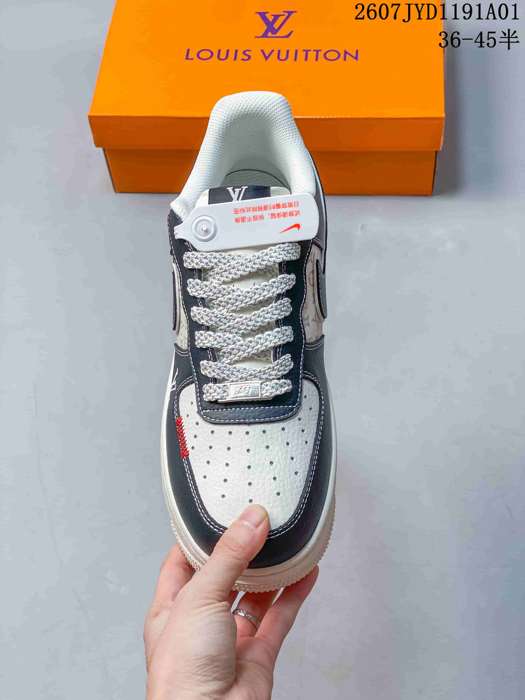 Top view showing the perforated toe, thick laces, and navy overlays
