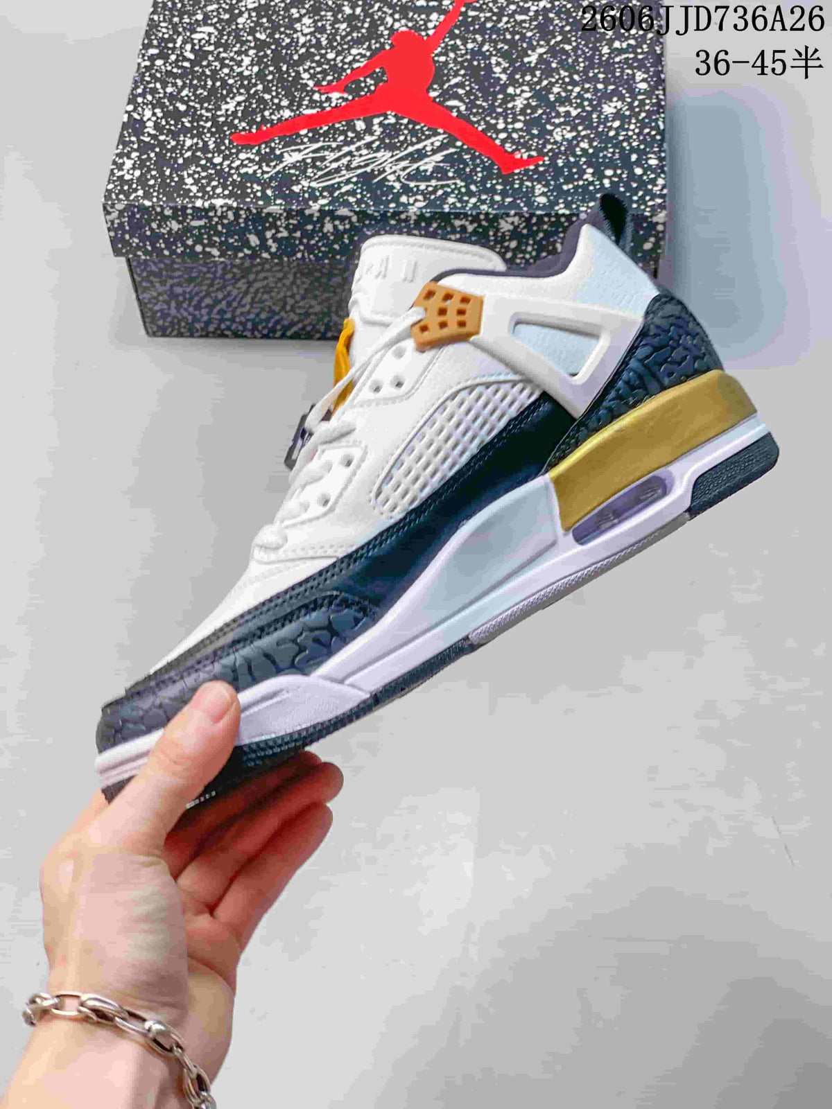 Side profile showing the layered upper, textured toe and heel panels, and gold midsole accent.