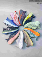 Assorted ASICS running shoe colorways arranged in a circle