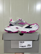 Side view of the Balenciaga sneaker resting on its box; the box label shows Grey/Pink, style code 0310 and size C 38.