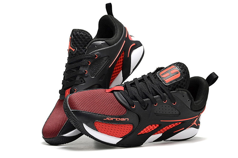 Jordan Heir shoes in black, red, and white