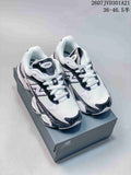 Pair of white, navy, and black New Balance 9060R sneakers displayed on a New Balance shoe box; overlay shows model code and the range 36–46.5 with half sizes.