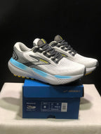 Pair of Brooks Glycerin 21 men's shoes displayed on a blue Brooks box; the box label shows men's EU 41, US 8, UK 7, and 26 cm for the photographed sample.
