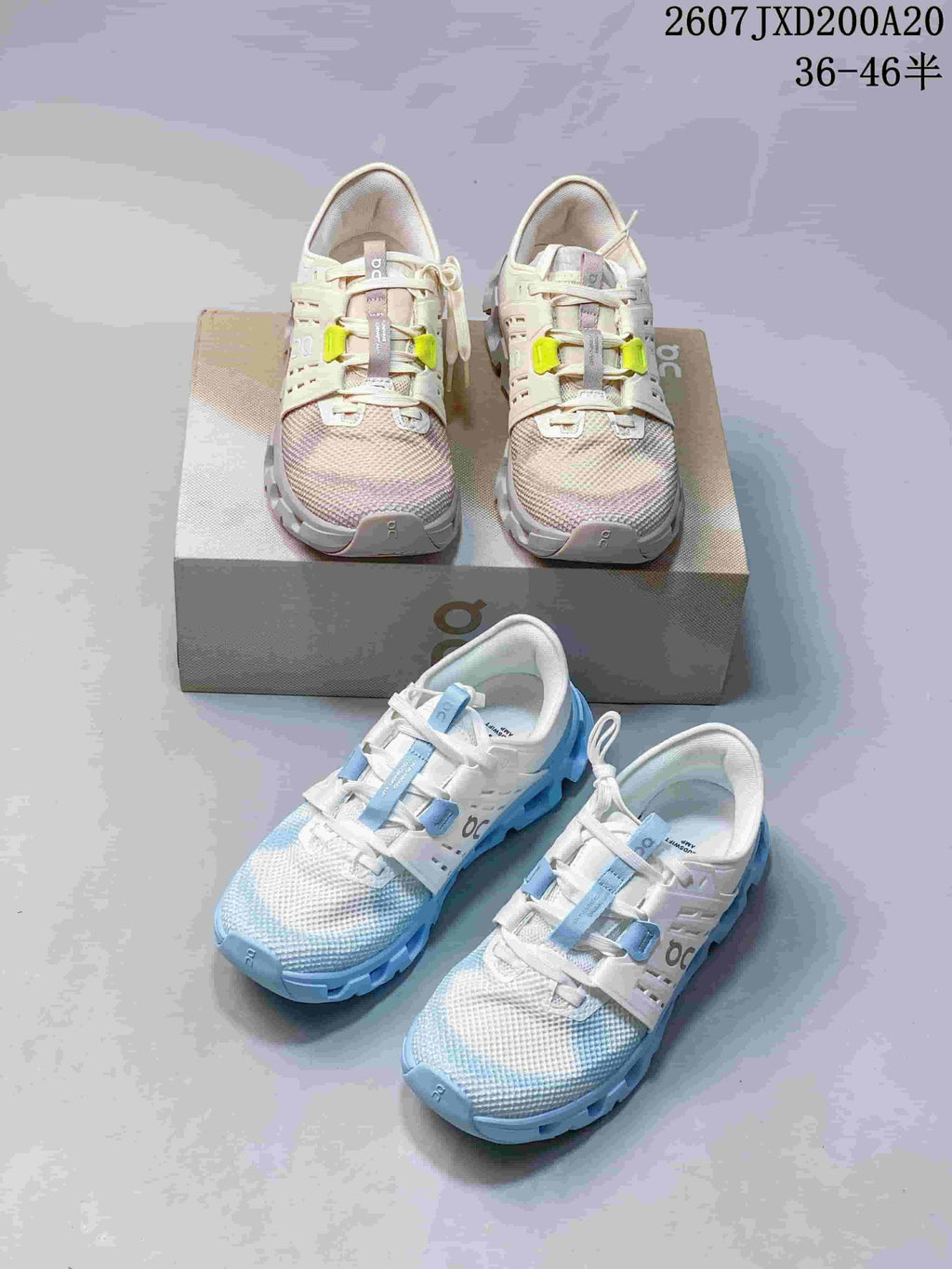 Two colorways of the On Cloudswift Amp sneakers shown together, including neon yellow and light blue accents.