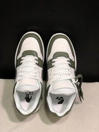 Top view showing white laces, perforated toe boxes, contrast overlays, and printed insoles.