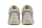 Rear view of the Nike KD basketball shoes showing the heel panels and cream-colored soles