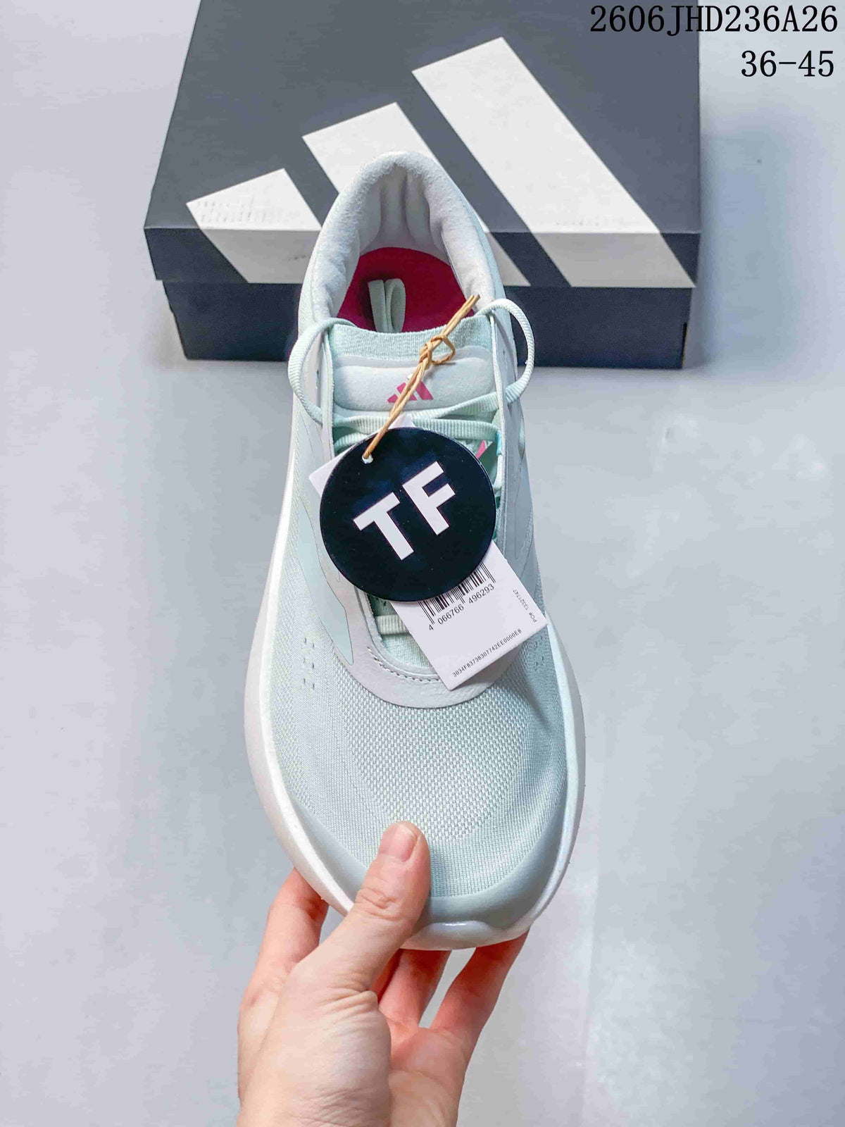 Top-down view of the shoe showing its textile upper, laces and tongue.