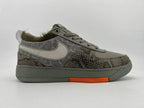 Side view highlighting textured overlays and fuzzy trim around the heel