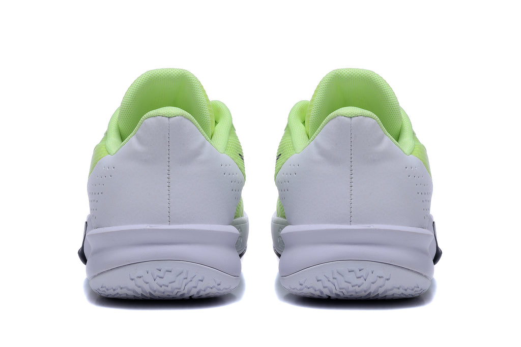 Rear view of the shoes showing white heel panels and padded collars.