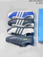 Top-down view of four photographed Italia SPZL colorways arranged beside a blue shoebox.