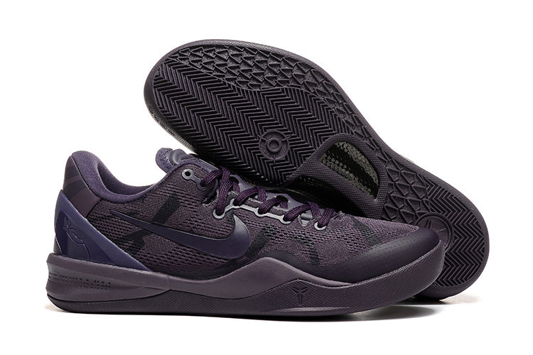Dark purple Kobe 8 Protro shoe with patterned outsole shown.