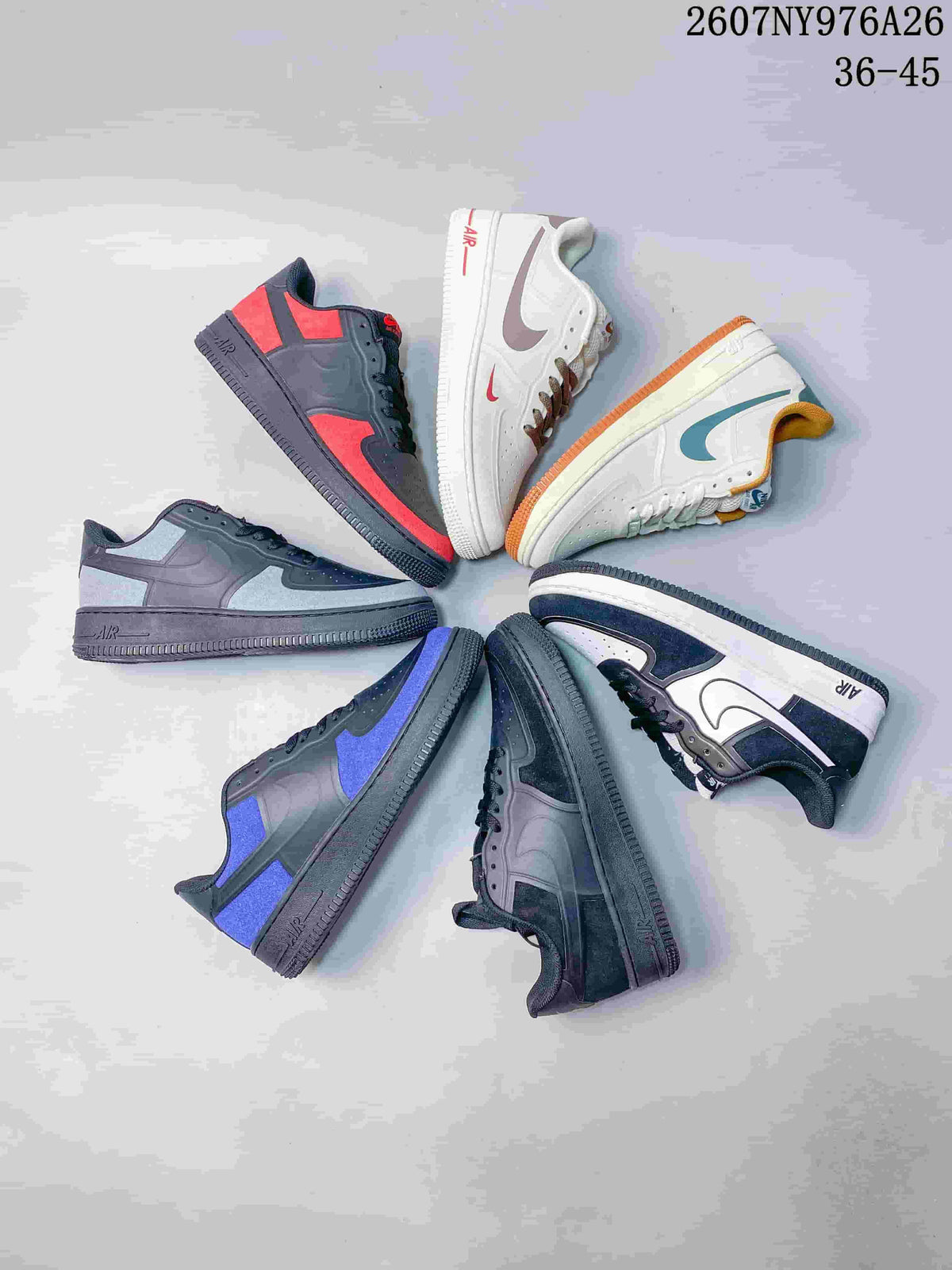 Group display of the Nike Air Force 1 '07 LV8 color combinations shown in the listing.