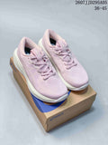 Pair of pink and white ASICS Gel-Cu sneakers displayed on an ASICS shoe box; image shows style code 2607J TD295A05 and size range 36–45.
