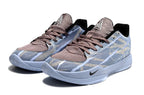 Pair of blue-gray Ja 2 basketball shoes in a front three-quarter view.