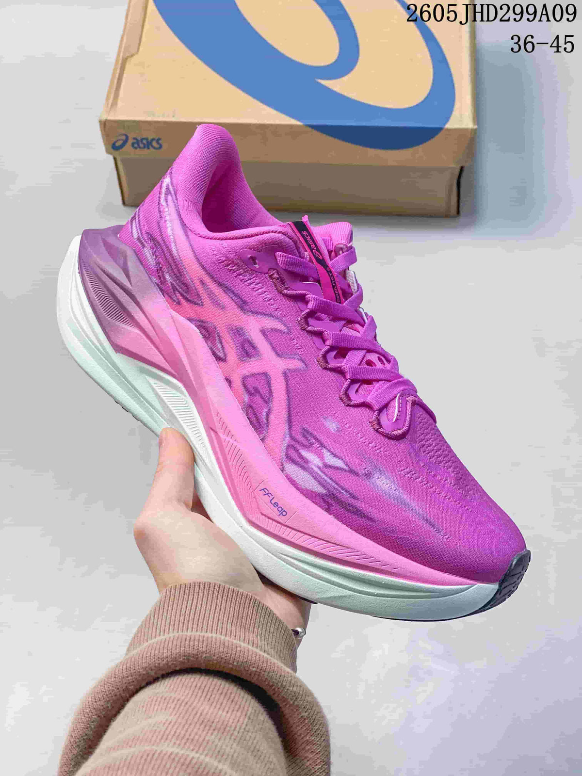 Assorted ASICS Superblast 3 running shoes in multiple colors arranged in a circle