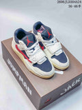 Pair of Mocha-colored Jumpman Jack low-top sneakers shown from above on a box