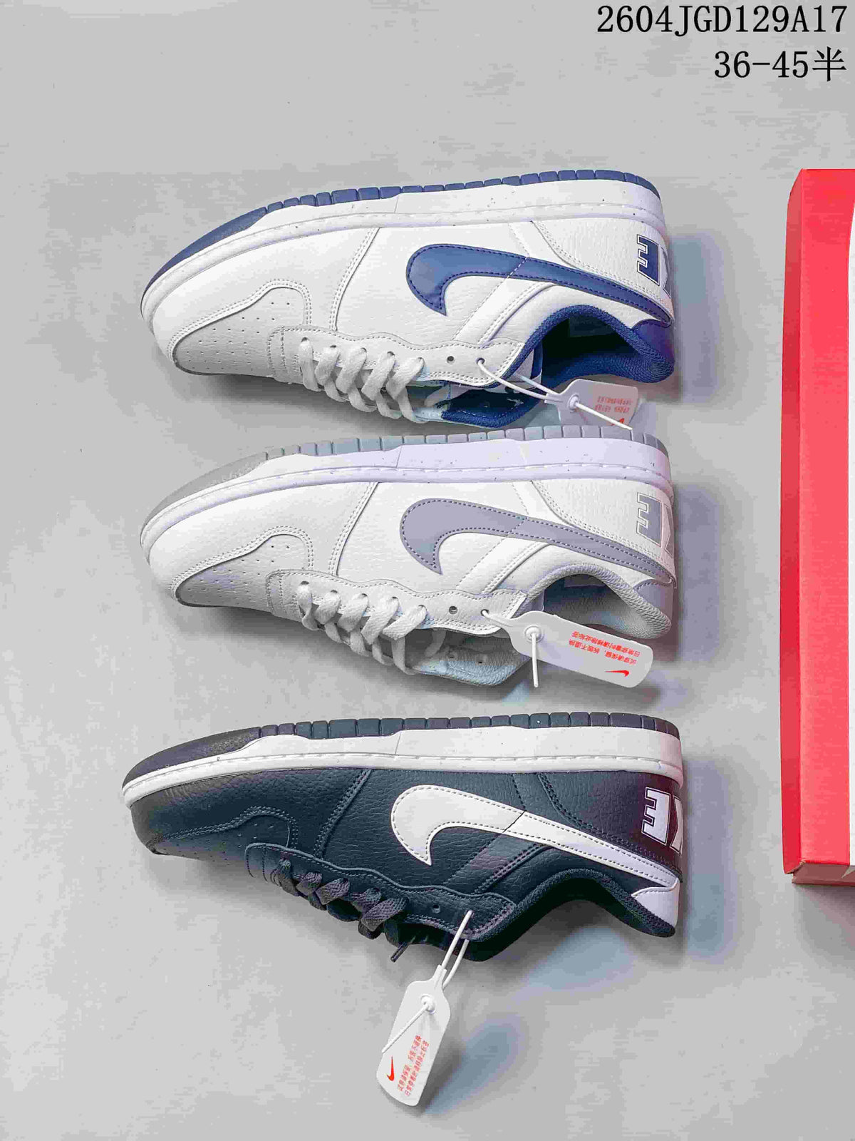 Three low-top sneaker colorways shown from the side