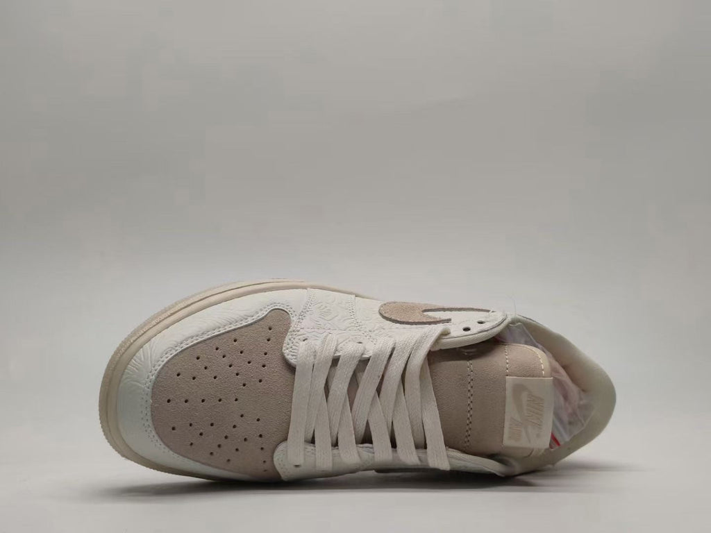 Jordan 1 Low Paisley Embossed Sneakers in Cream and Taupe