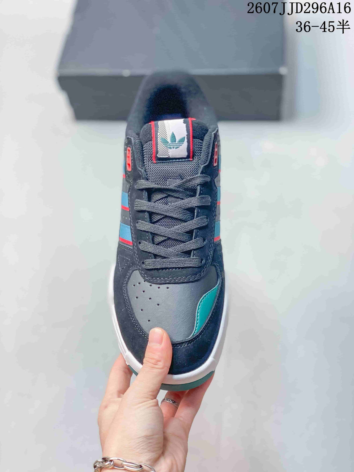 Top view showing the lace-up closure, perforated toe panel, and branded tongue.