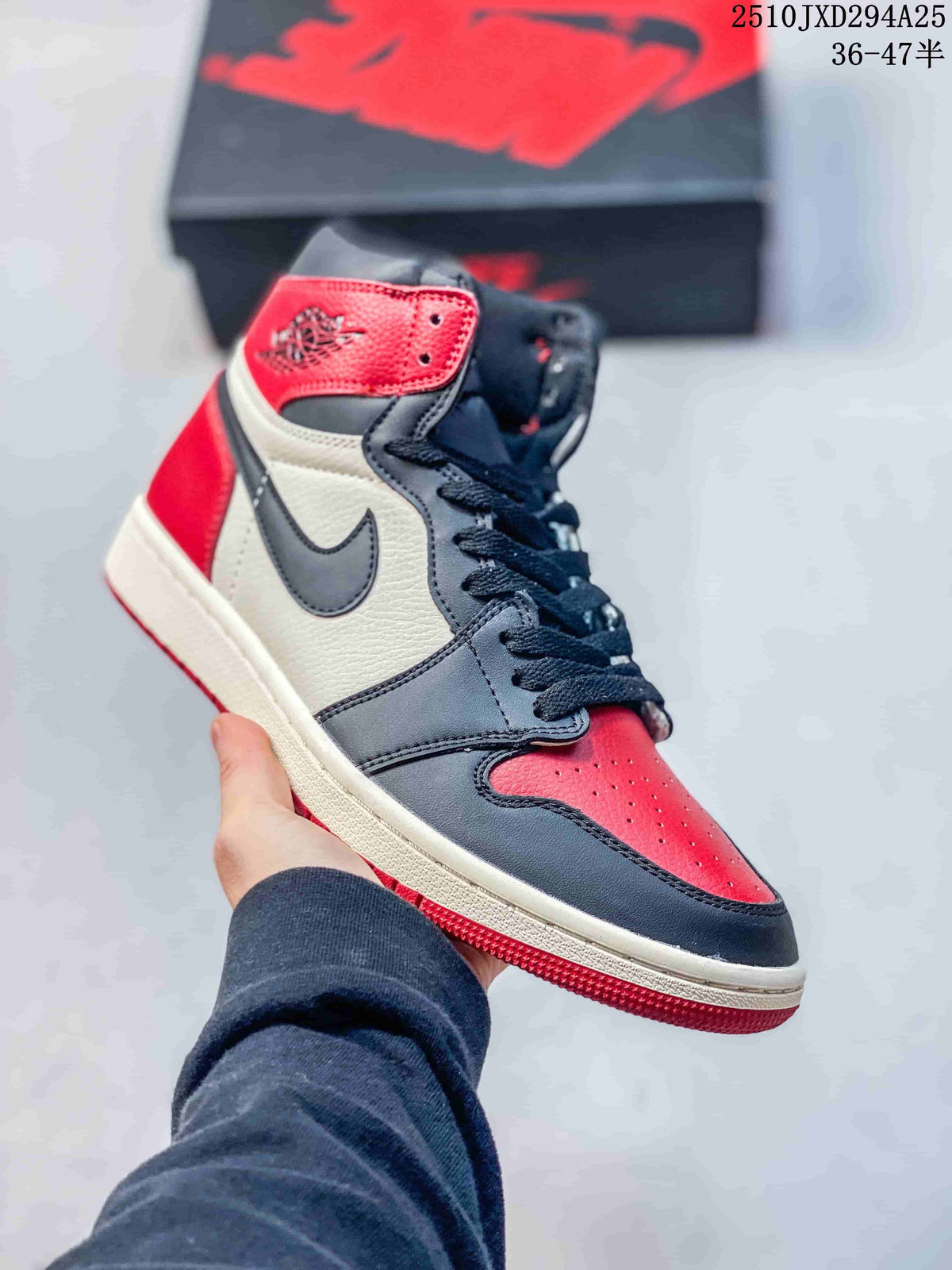 Red, black, and white Air Jordan 1 Retro High OG high-top sneaker