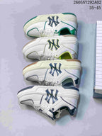 Four white MLB Chunky Liner sneaker color variations shown together