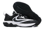 Black and white basketball shoe with a black outsole