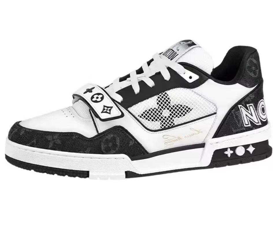 Louis Vuitton-Style Low-Top Sneakers with Strap Closure
